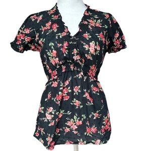 Y2K  Babydoll Top Swiss Dot Faux Wrap Smocked Waist/Neckline/Cuffs Cottagecore